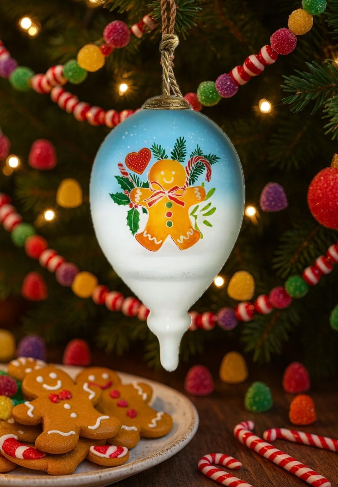 Gingerbread Ornament, Hand-Painted Glass Collectible – Gingerbread House & Man Christmas Decoration – Holiday Tree or Kitchen Décor – Gift Box Included (4.75”)
