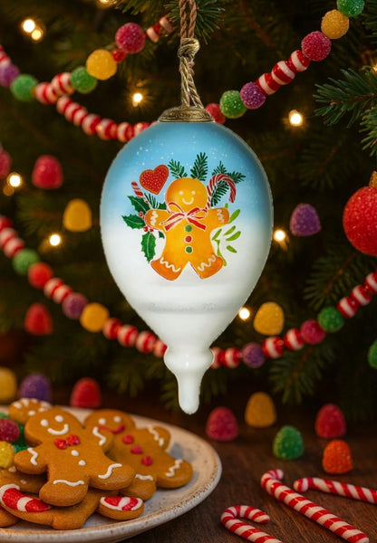 Gingerbread Ornament, Hand-Painted Glass Collectible – Gingerbread House & Man Christmas Decoration – Holiday Tree or Kitchen Décor – Gift Box Included (4.75”)