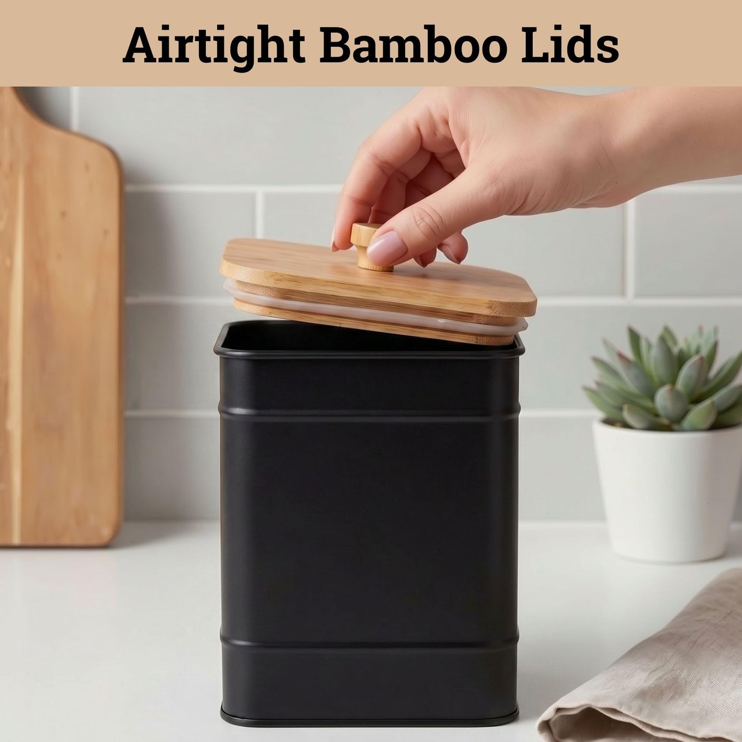 Kitchen Canisters for Countertop Set of 3 with Customizable Chalkboard Labels & Marker Pen - Big Iron Kitchen Canisters with Airtight Lids - Black Canister Set - Flour and Sugar Containers Farmhouse