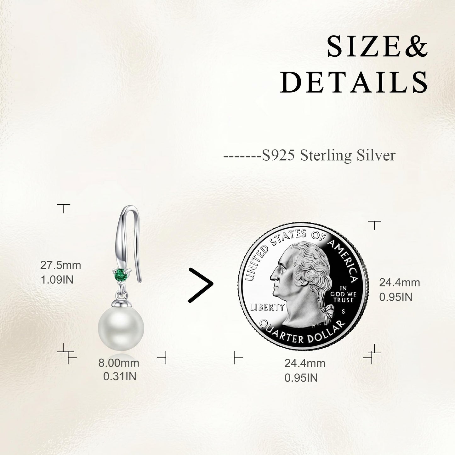 925 Sterling Silver Pearl Leverback Earrings Dangle Drop Birthstone Jewelry Gifts for Women (White Pearl-May)