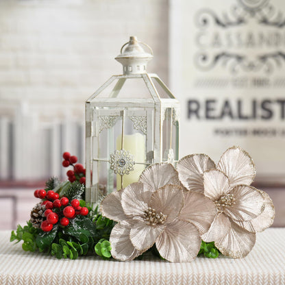 YSZL Christmas Poinsettias Artificial Magnolia Flower Ornaments Floral Picks Stems Christmas Tree Decorations Pack of 10 for Xmas Tree Party Wedding Centerpiece (Champagne)