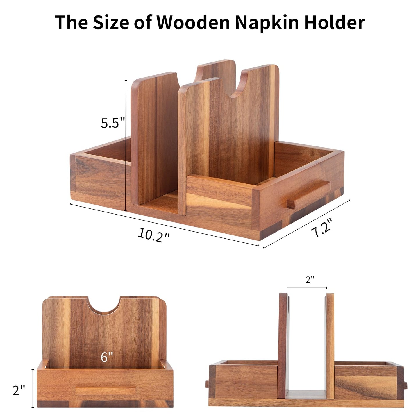Napkin Holder, Acacia Wood Napkins Holder for Kitchen with Storage Function to Organize Salt and Pepper Shakers, Standing Napkin Dispenser for Decor Dining Room Party Cocktail Restaurant Outdoor Use