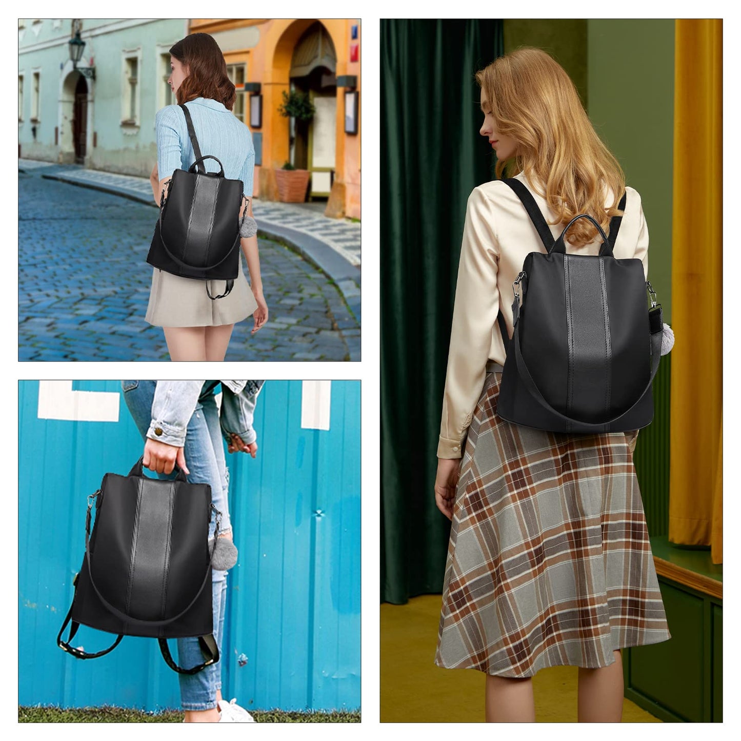 Miss Lulu Women Backpack Leisure Ladies Rucksack Water-Resistant Nylon School Bags Anti-Theft Daypack Shoulder Bag (grey)