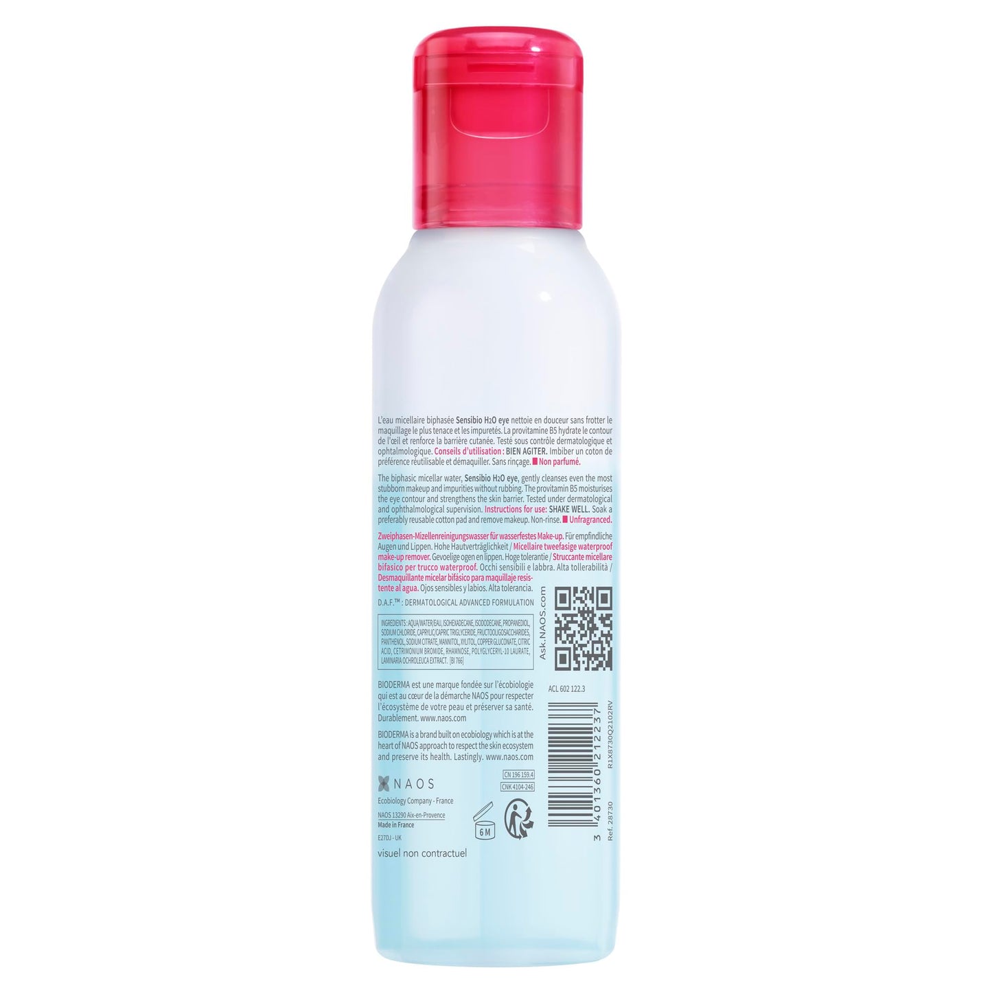 BIODERMA Sensibio H2O Eye - Biphasic Micellar Water Waterproof Makeup Remover, 125ml