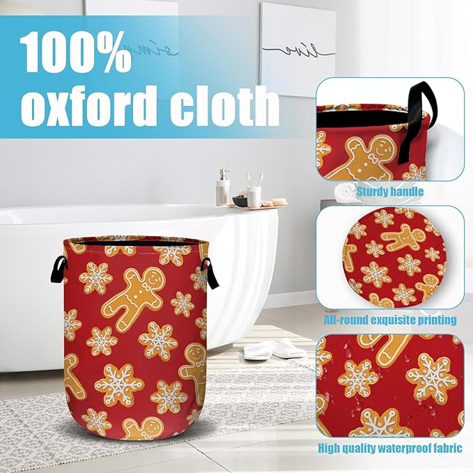 Red Gingersnap Laundry Basket, Christmas Laundry Hamper Collapsible Oxford Cloth