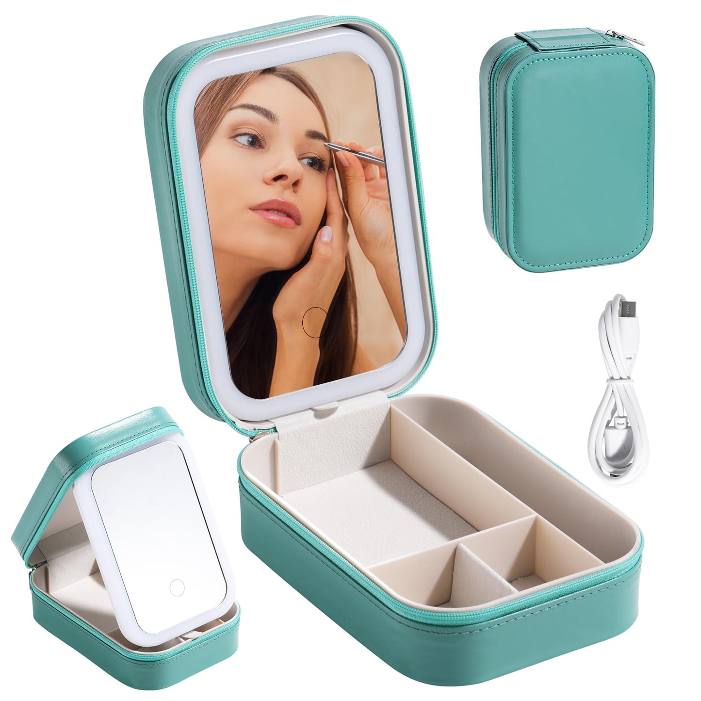 BS-MALL Travel Cosmetic Mirror Case LED Makeup Mirror Storage Case for Eyelash station Brushes Cosmetic Tools Pink On-the-go Makeup Needs (White)