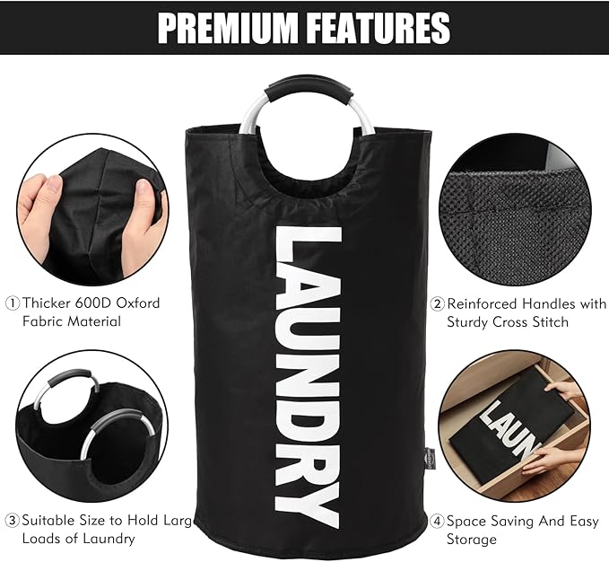 DOKEHOM 125L X-Large Laundry Basket, Collapsible Laundry Bag, Freestanding Tall