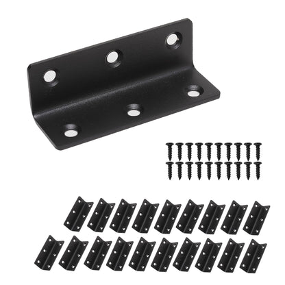 Redunest L Bracket, Heavy Duty Corner Brace, 20 Pack 3.2" Metal Shelf Bracket Angle Bracket for Shelves, Black Metal Braces for Wood