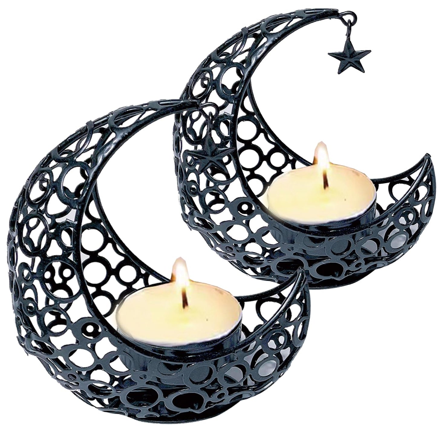 COMZPLIFE Moon Tea Light Candle Holder, Black Metal Decorative Candle Stand for Home Decor, Gift (2Pcs)