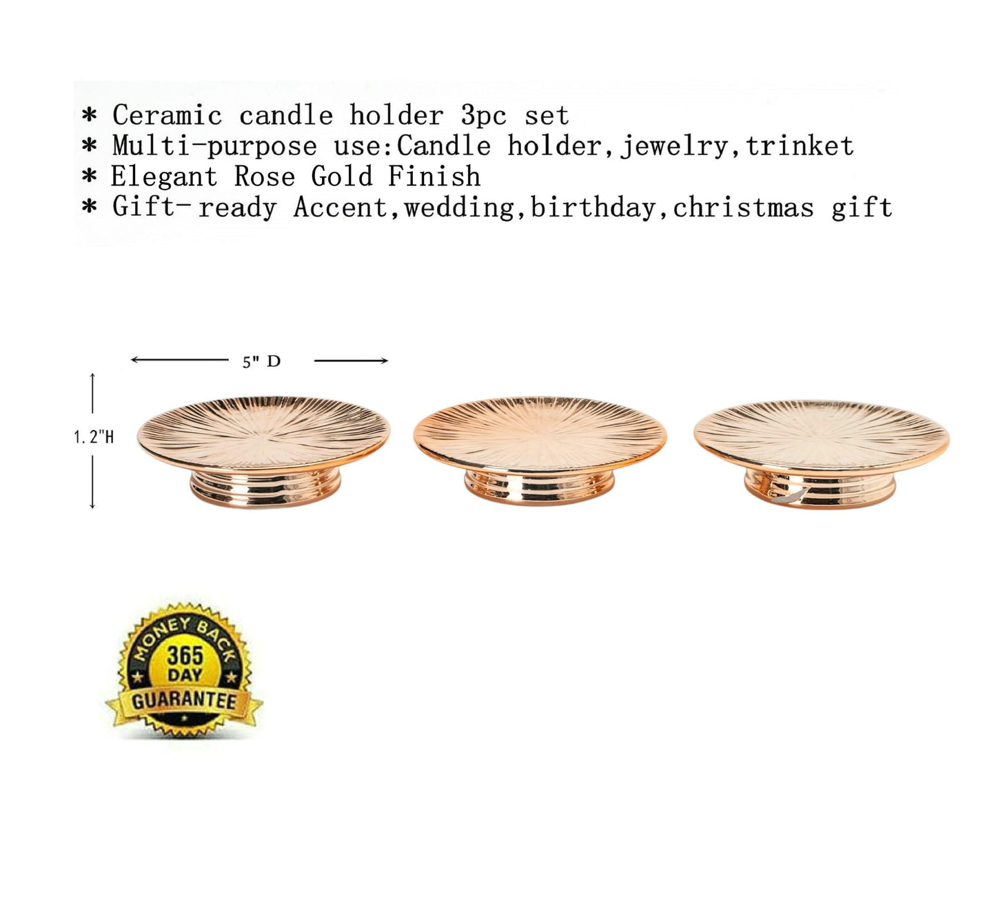 ADAVAS.Y&G Ceramic Rose Gold Candle Plate Set, 3-Piece – Decorative Candle Holder Tray for Pillar Candles, Jewelry, Stand for Flower vases – Elegant Wedding Decor and Table decoratives