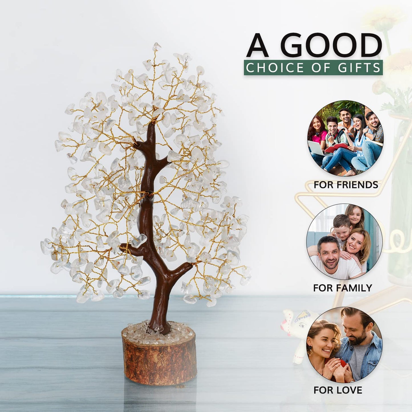 NARIBABU Clear Quartz Crystal Tree, Healing Crystals Gem Tree, Gifts for Women, Feng Shui Tree of Life Bedroom Decor, Birthday Gifts for Mum, Decorative Home Accessories, Positivity Gifts