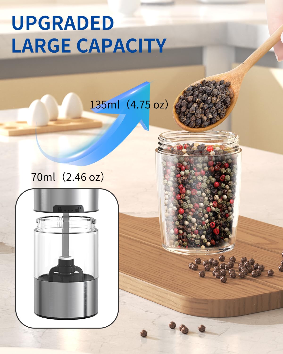 CIRCLE JOY Gravity Electric Salt and Pepper Grinder Set Automatic Salt and Pepper Grinder Set with LED Light, Battery Operated, Adjustable Coarseness, Large Capacity, for Home Kitchen BBQ, Black