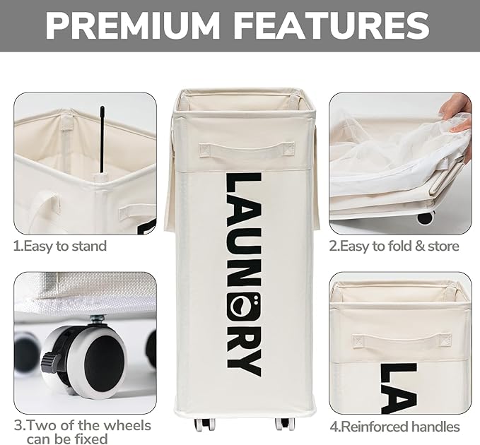 Goodpick Laundry Hamper with Wheels, 75L College Dorm Room Essentials, Clothes
