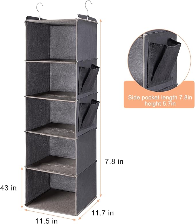 BOOMIBOO Hanging Closet Organize and Shelves，5-Hanging Shelf
