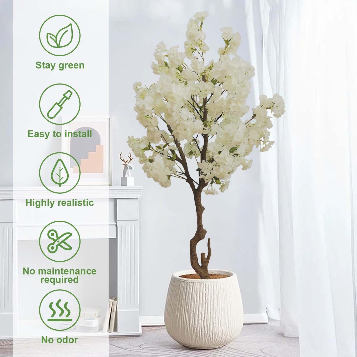 Artificial Cherry Blossom Tree, 6 Ft Indoor Decorative Plant with Pink, White and Champagne Silk Flowers (Pink)