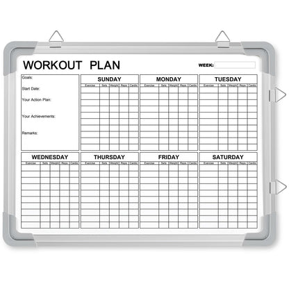 Lincia 16 x 12 Inch Fitness Tracker Whiteboard Workout Calendar for Home Gym Dry Erase Planner Hanging Removable to Do List for Wall Whiteboard with Aluminum Frame for Gym Program(Style D)