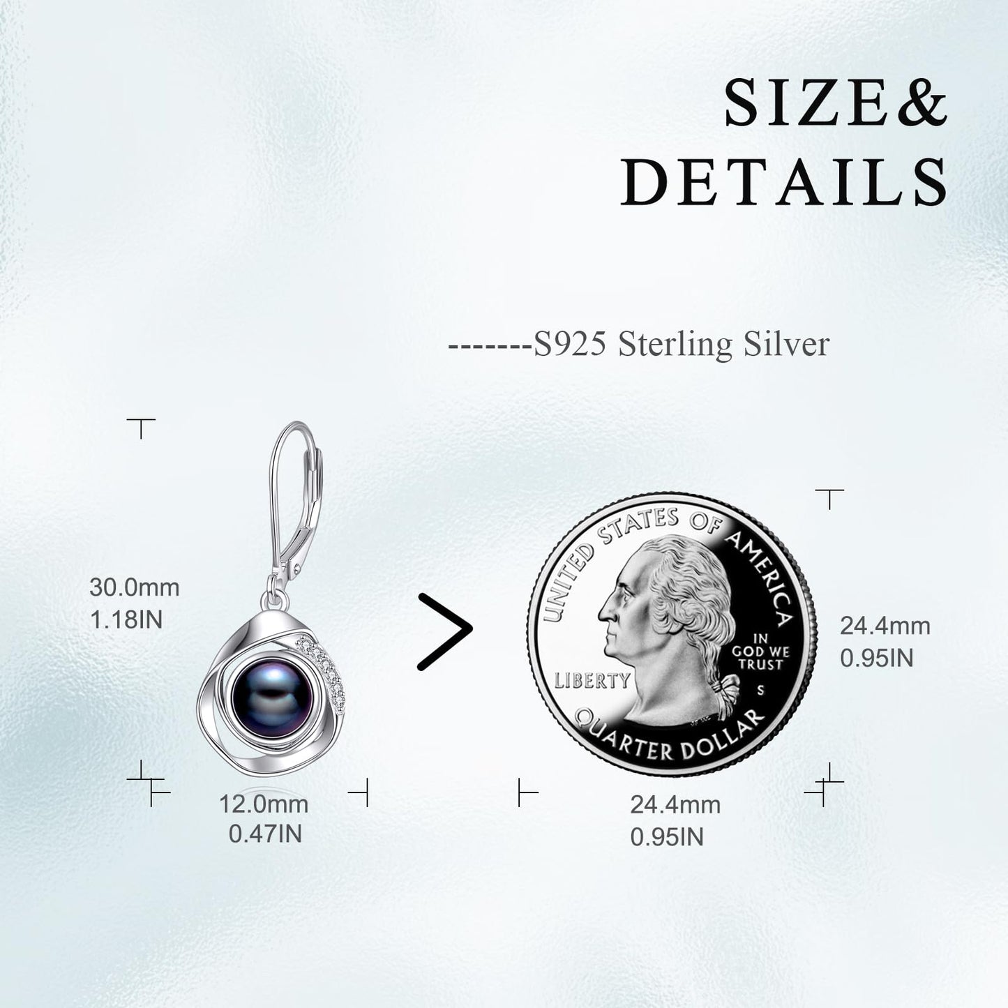 925 Sterling Silver Black Pearl Leverback Earrings Dangle Drop Jewelry Gifts for Women (Black Pearl)