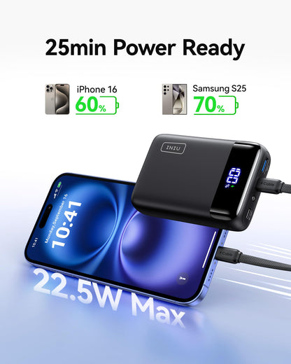 INIU Portable Charger, Smallest 22.5W 20000mAh USB C in & Out Power Bank Fast Charging, PD 3.0+QC 4.0 LED Display Phone Battery Pack Compatible with iPhone 17 16 15 14 Pro Samsung S24 Google iPad etc