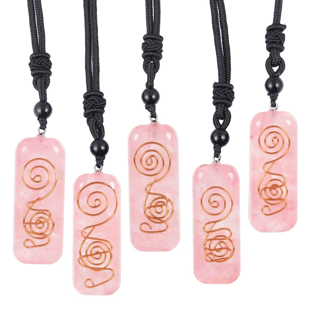 mookaitedecor Rose Quartz Crystal Healing Set of 3, Stone Orgone Pyramid & Stone Pendant & Bracelet Kits for Chakra Reiki Meditation Balancing