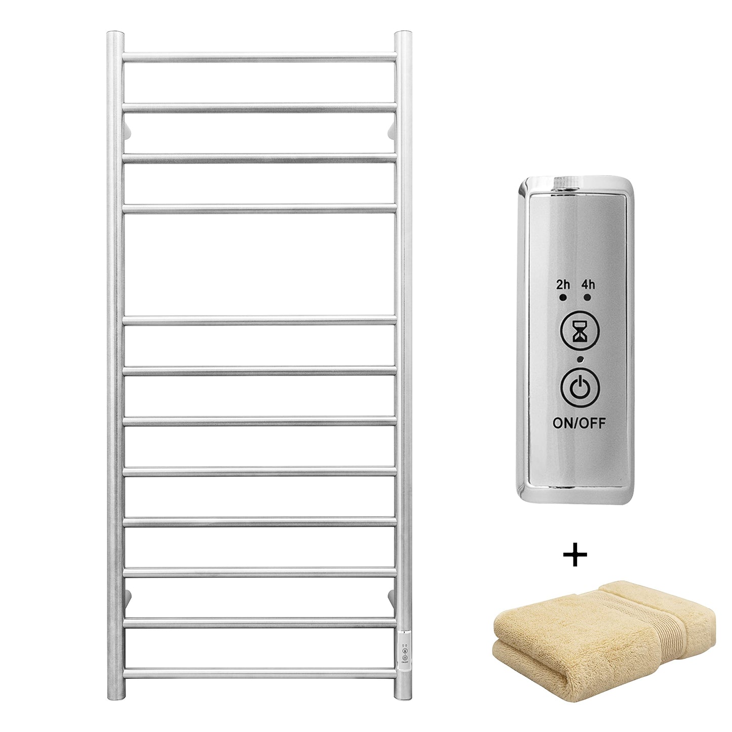 KEG Towel Warmer 8 Bars for Bathroom Freestanding or Wall Mounted Bath Towel Heater Plug-in with Built-in Timer Silver