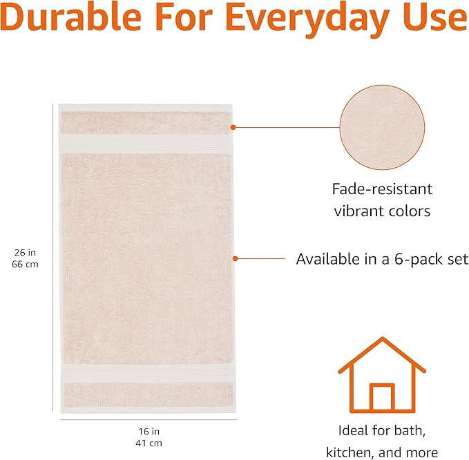 Amazon Basics Fade-Resistant 100% Cotton Hand Towel, Blush Pink