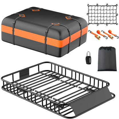 Roof Rack Carrier Basket 51" X 36" X 5" Universal Rooftop Cargo Basket - 200LB Capacity with 15 Cu.Ft Waterproof Bag, Heavy Duty Roof Rack for SUV/Truck/Van Cargo Carrier, Corrosion-Resistant Steel