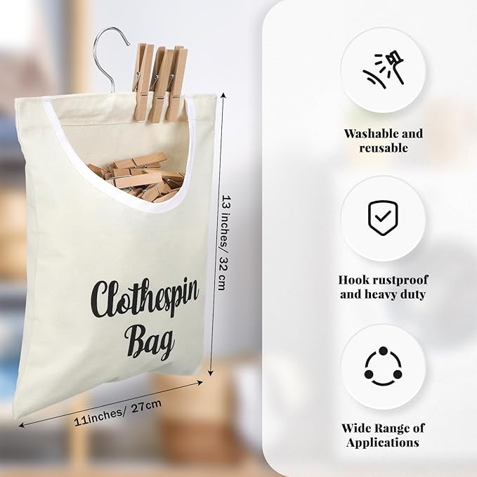 2 Pcs Canvas Clothespin Bag laundry Hanging Storage Organizer Clothes Pin