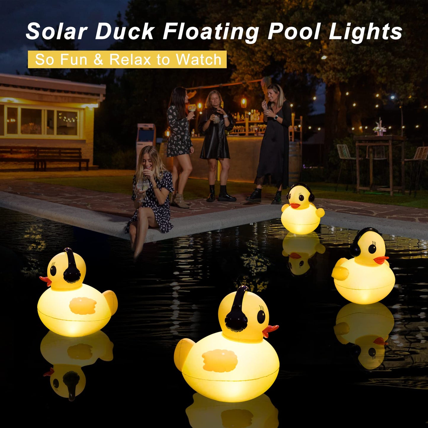 Solar Float Lights for Swimming Pool, Waterproof Pool Lights, 42 cm, Floating Light for Pond Duck Shape, Solar Powered Inflatable Solar Lamp for Pools, Ponds, Garden-2pcs