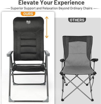 TIMBER RIDGE 7-Level Reclining Camping Chair, Adjustable Folding Patio Chair with High Back for Adults, Lightweight Aluminum Padded Lawn Chair for Outside, Heavy Duty Supports 300 LBS, Black-1 Pack