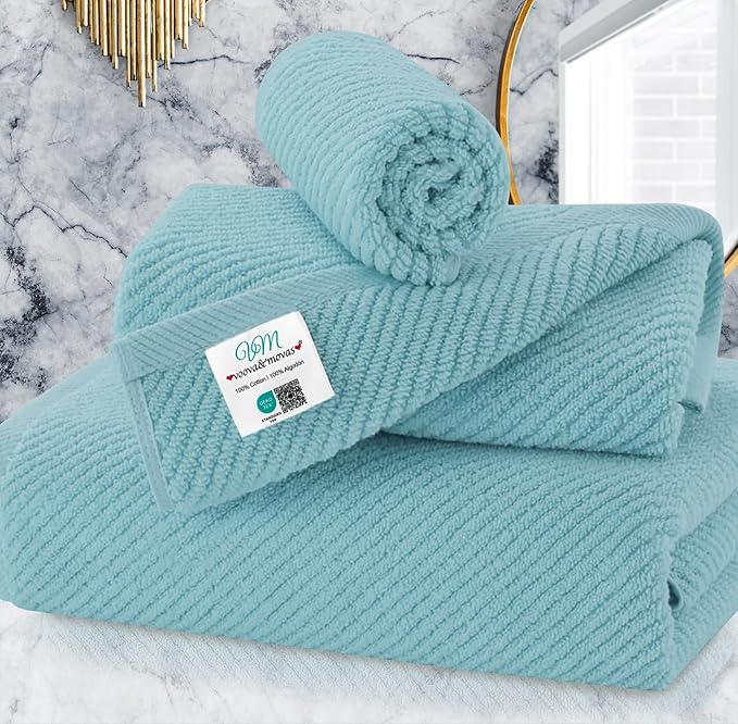 VOOVA & MOVAS Bathroom Towels Set, 100% Cotton | Quick Dry | Soft | Thick