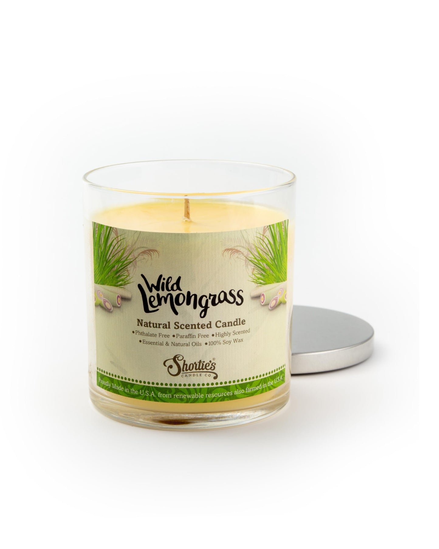 Wild Lemongrass Scented Natural Soy Candle, Essential Fragrance Oils, 100% Soy, Phthalate & Paraben Free, Clean Burning, 9 Oz.