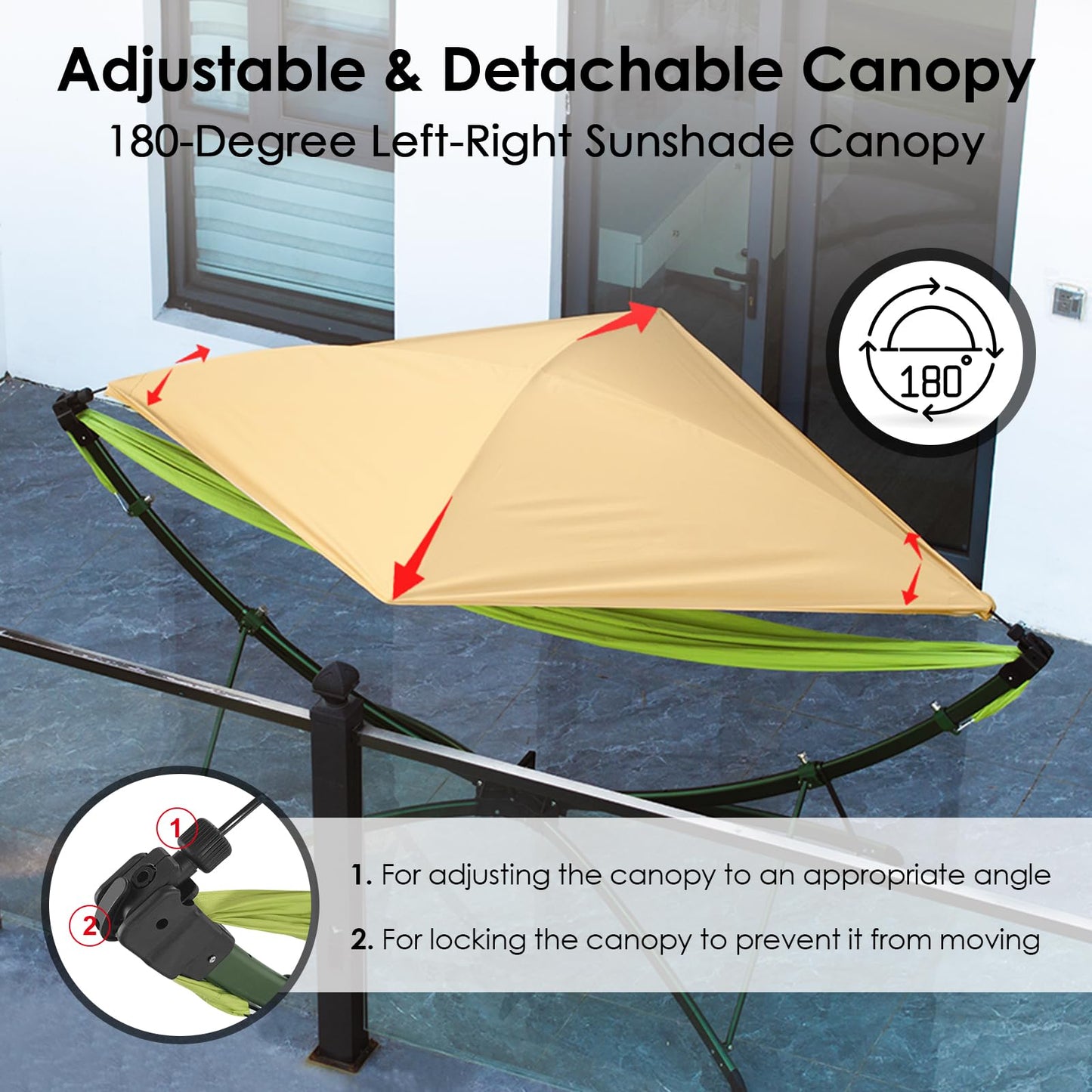Portable Hammock with Quick Setup Folding Stand & Adjustable Sunshade Canopy & Storage Bag - Adult/Child Hammock Chair - Heavy Duty Hammock for Camping Home Garden Hotel Outside Beach Forest Grasslan