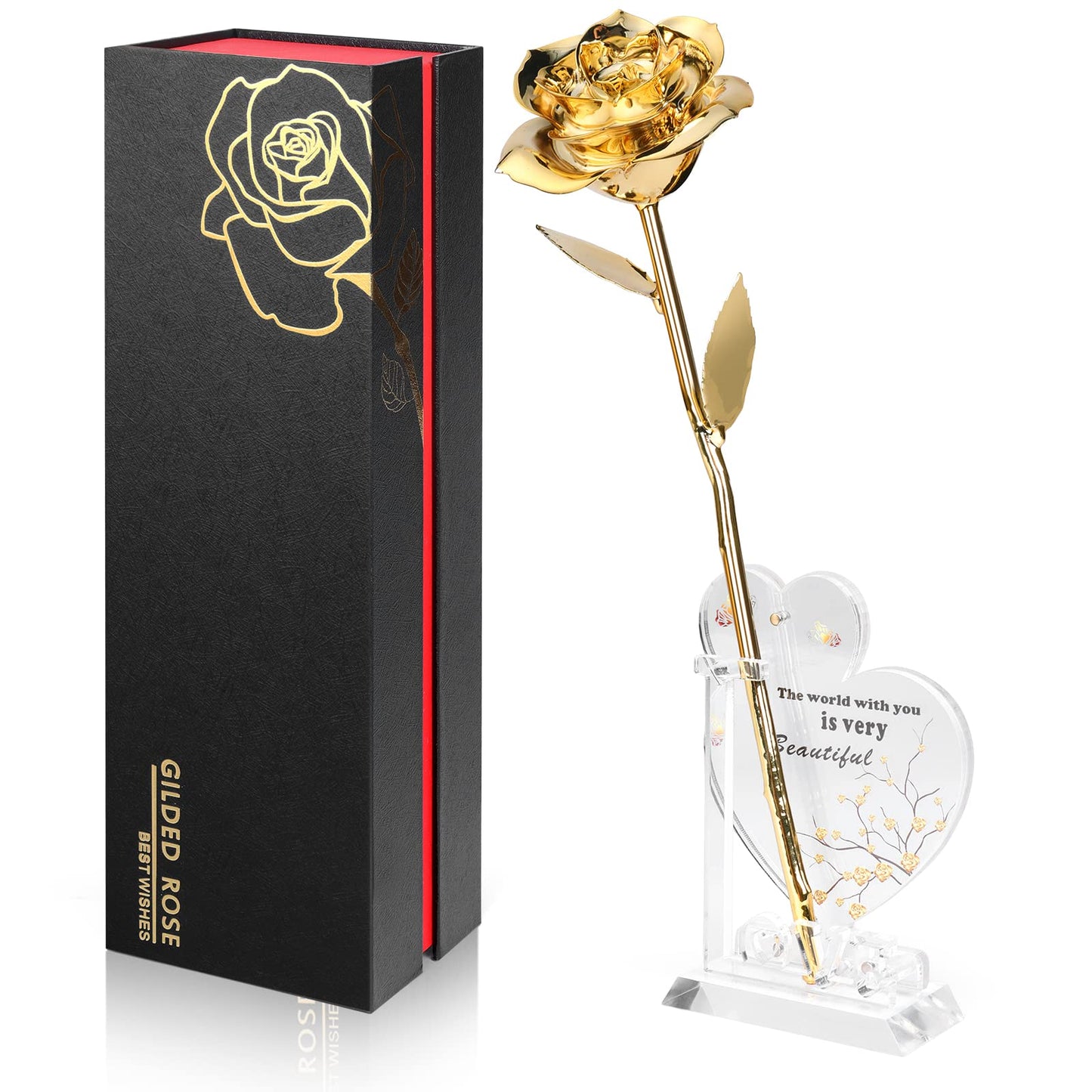 Gold Dipped Real 24K Gold Rose, Genuine One of a Kind Rose Hand Dipped in 24K Golden Roses Romantic Gifts for Women in Her Birthday Anniversary Valentines Day Mothers Day
