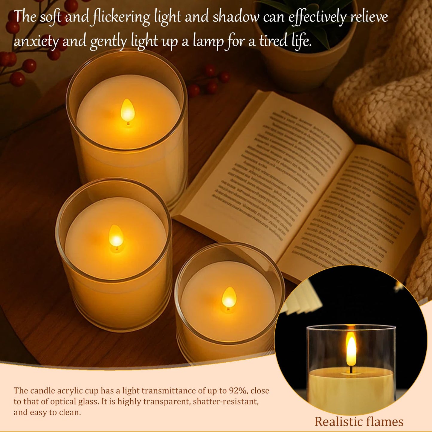 Eynshoo 3-Pack Rechargeable Flameless Candles with Remote & Timer, Flickering LED Candles for Living Room, Fireplace, TV Stand & Bedroom Night Light, Holiday Party Decor, Housewarming Gift (Yellow)