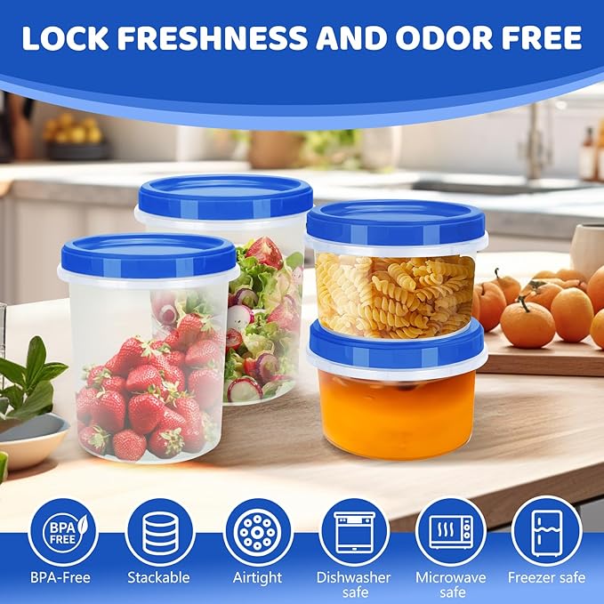 Food Storage Containers with Twist Top Lids, Ultra Thick Airtight Plastic