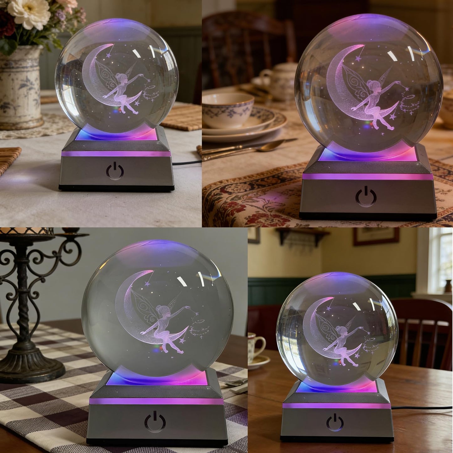 Crystal 3D Fairy 3.15in Glass Sphere Figurine Gifts for Women With LED Base