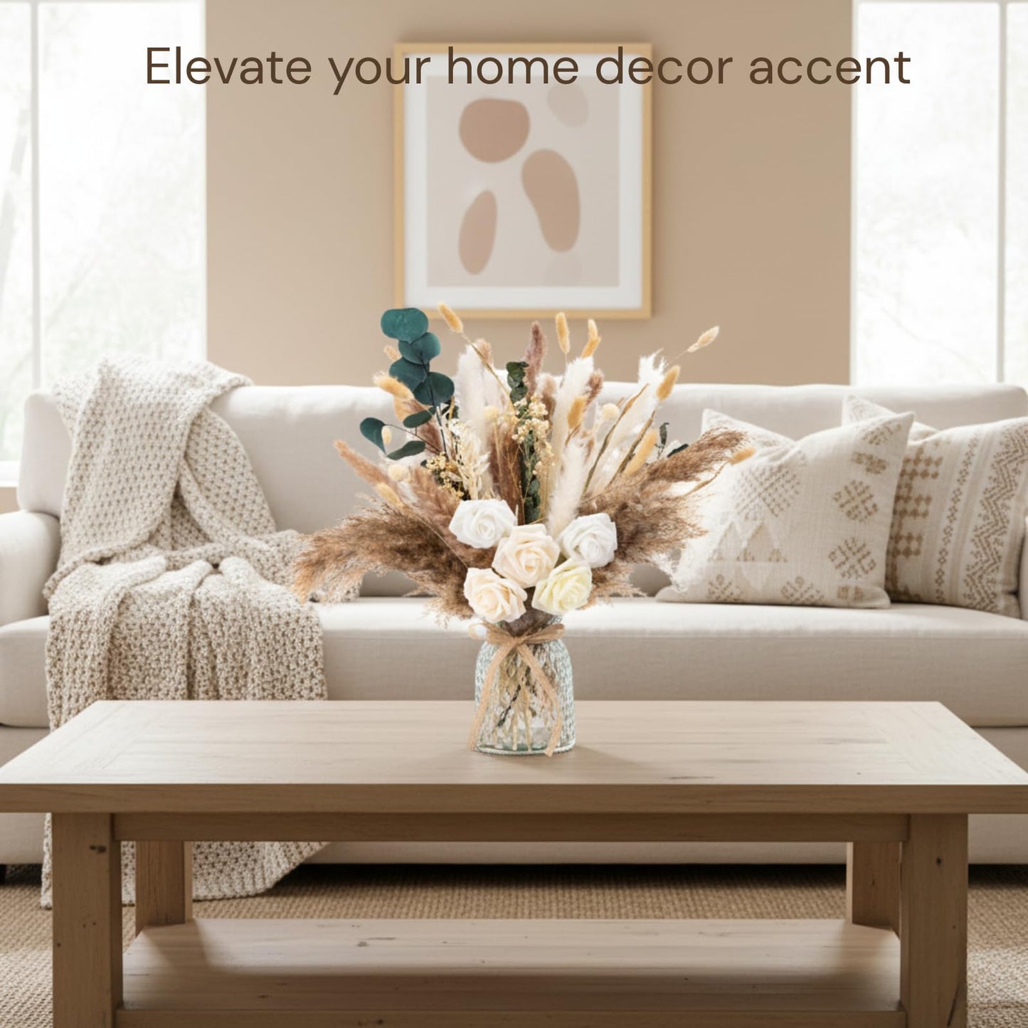 100pcs Artificial Flowers Arrangement With Vase Included, Dining Table Centerpiece Decorations, Fake Flowers in Vase, Dried Pampas Grass Floral Centerpieces, Coffee Table Decor, Centro de Mesa