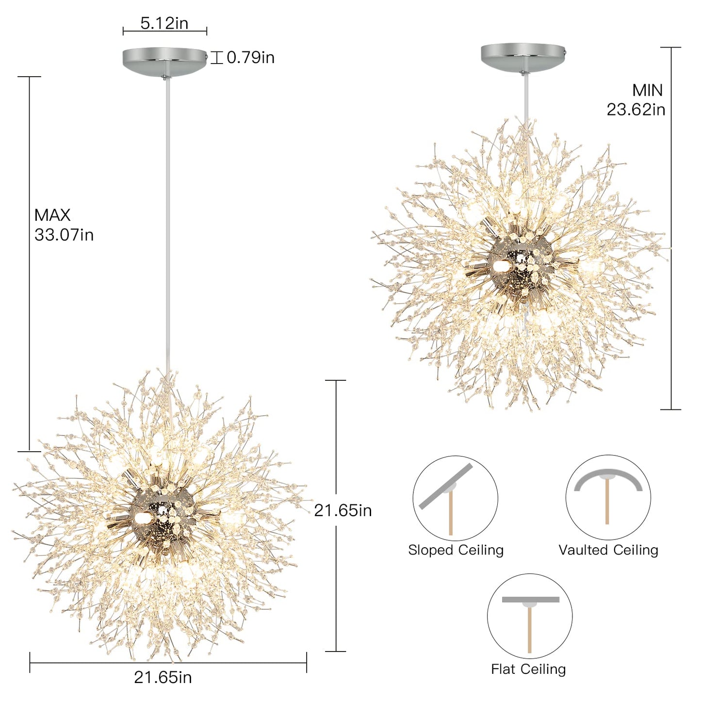 Depuley Crystal Chandeliers, 12 Lights Modern Dandelion Firework Sputnik Chandelier Pendant Light Fixtures for Living Room, Dining Room, Bedroom, Kitchen, Porch, G9 Bulbs