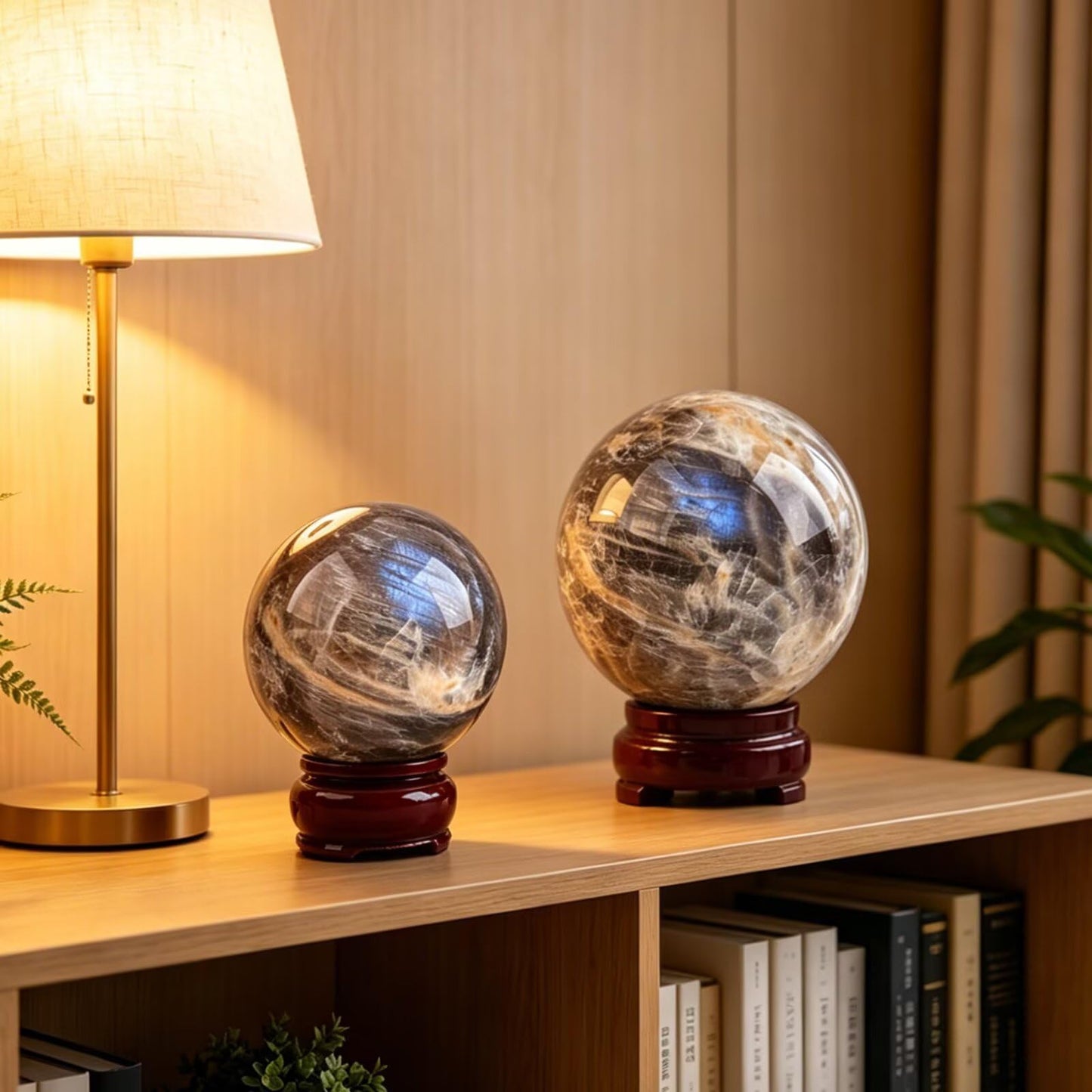 VIZYTOU Large Moonstone Sphere Polished Rock Ball Healing Crystal Stone Sphere with Stand for Reiki Meditation Home Decor Chakra Balancing Witchcraft 90-100MM/3.5-4.0"