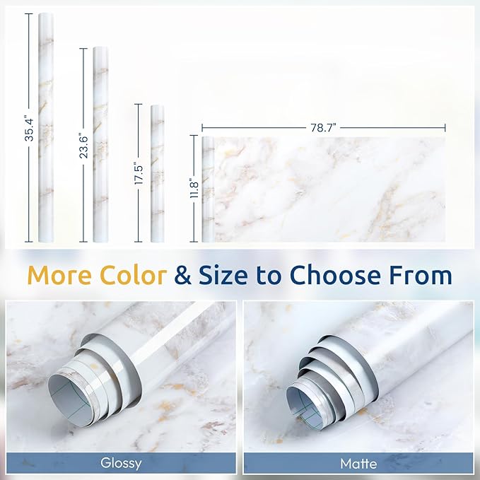 rabbitgoo Glossy Marble Contact Paper Peel and Stick Wallpaper 17.5" X 236.2"