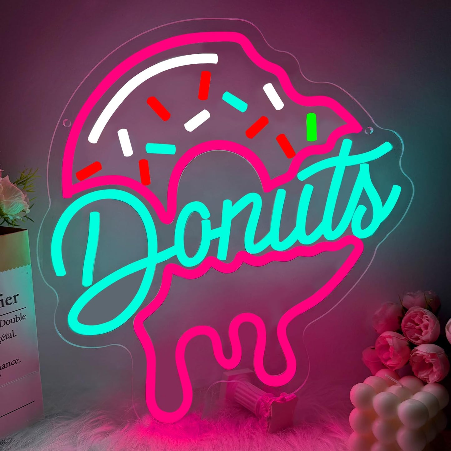 Donuts Neon Sign, Donuts Signs for Snack Bar Home Kitchen Restaurant Bakery Business Art Wall Decor,Gift for Cafe Fast Food Shop, Dimmable LED Neon Light USB Powered