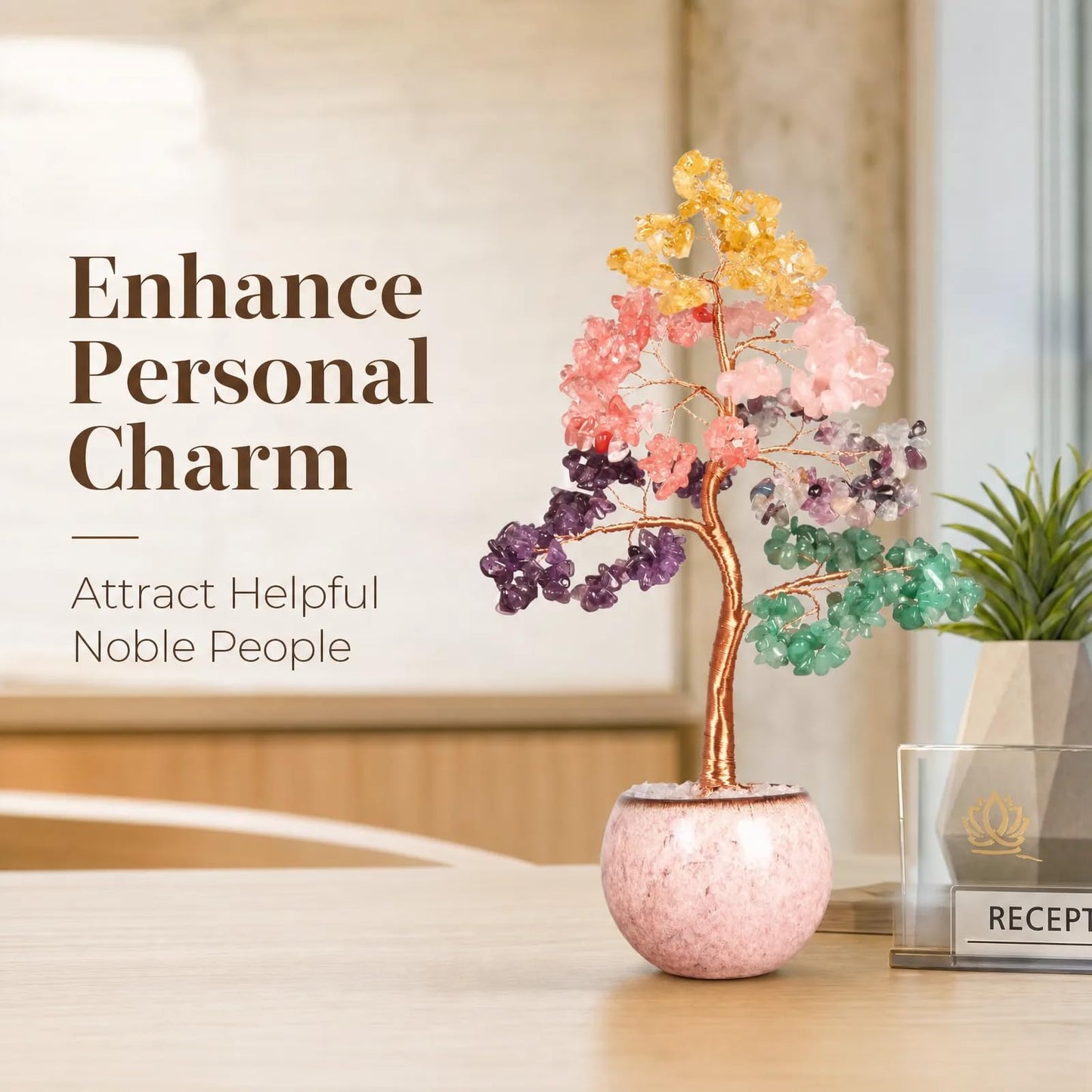 Fatonio 7 Chakra Crystal Tree of Life Handmade Feng Shui Tree with Oval Ceramic Base, Energy Healing Crystal Wealth Decor Women Mom Gifts for Home Office Housewarming Decoration