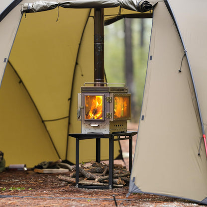 POMOLY Camping Tent Stove Wood Stove, Dweller Ultra 4 Stainless Steel Wood Burning Stove and Stove Frame Base for Cooking, Heating (with 4 Glasses)