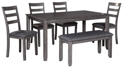 Signature Design by Ashley Bridson Dining Table Set For 6 With Bench, Wood 6‑Piece Kitchen Table And Chairs With Upholstered Seats, Transitional Charcoal Gray Dining Room Collection For Family Meals