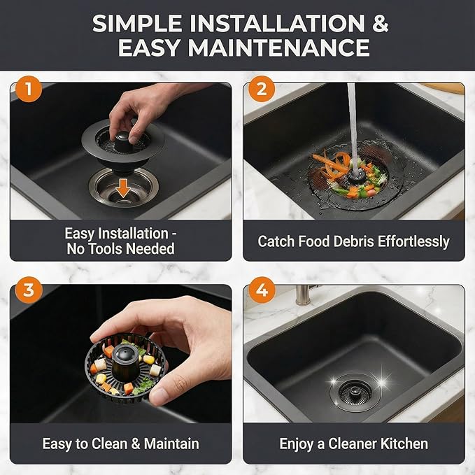 Kitchen Sink Stopper, 3 in 1 Pop Up Kitchen Sink Drain Strainer,