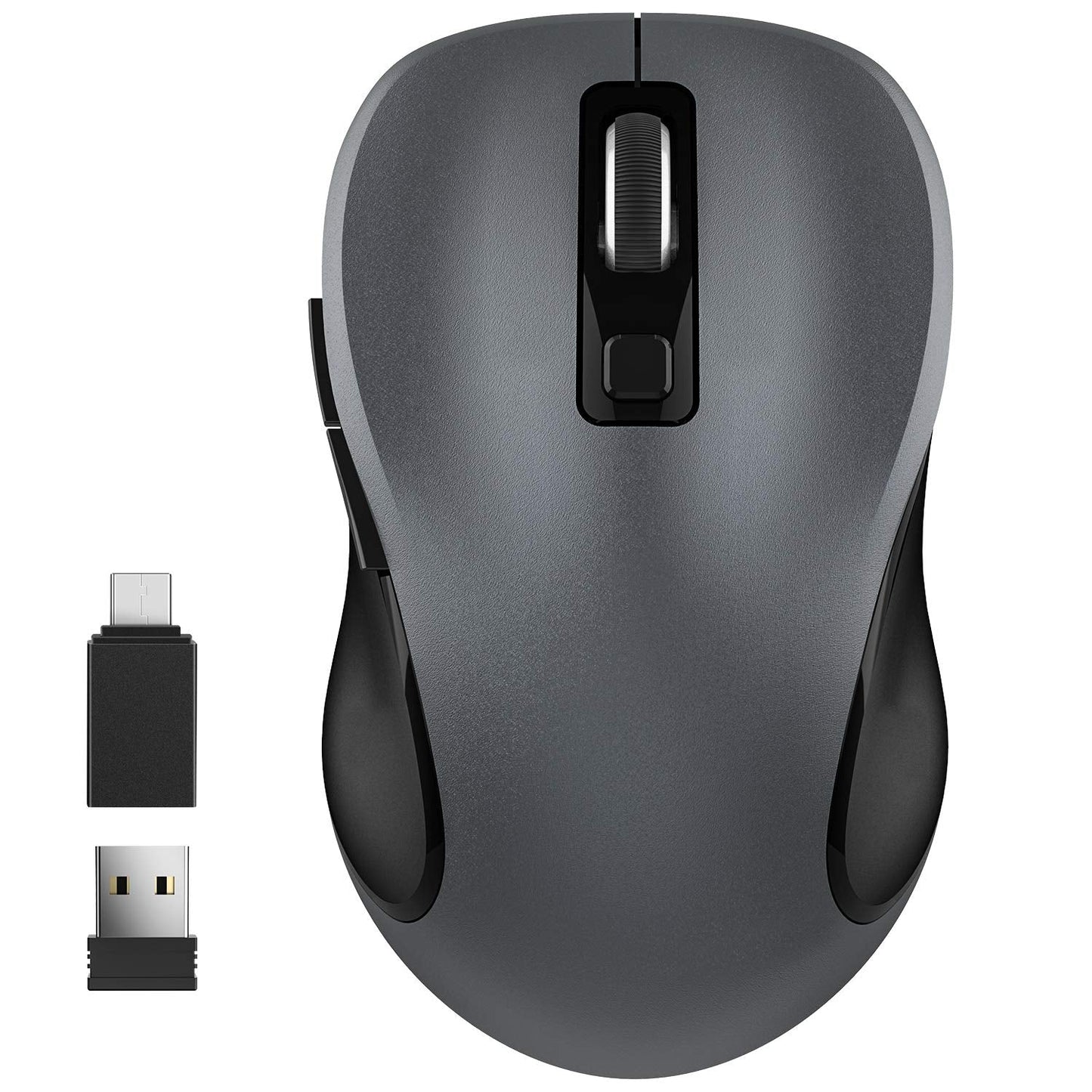 WisFox 2.4G Wireless Mouse for Laptop, Ergonomic Computer Mouse with USB Receiver and 3 Adjustable Levels, 6 Button Wireless Mice for Windows Mac PC Notebook (Grey)