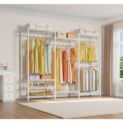 VIPEK V5 Portable Closet Wardrobe Heavy Duty Clothes Rack, Freestanding Clothing Racks with 4 Hang Rods & 8 Shelves, Adjustable Custom Closet Racks, 68.9" L x 15.7" W x 76.4" H, Max Load 890LBS, White