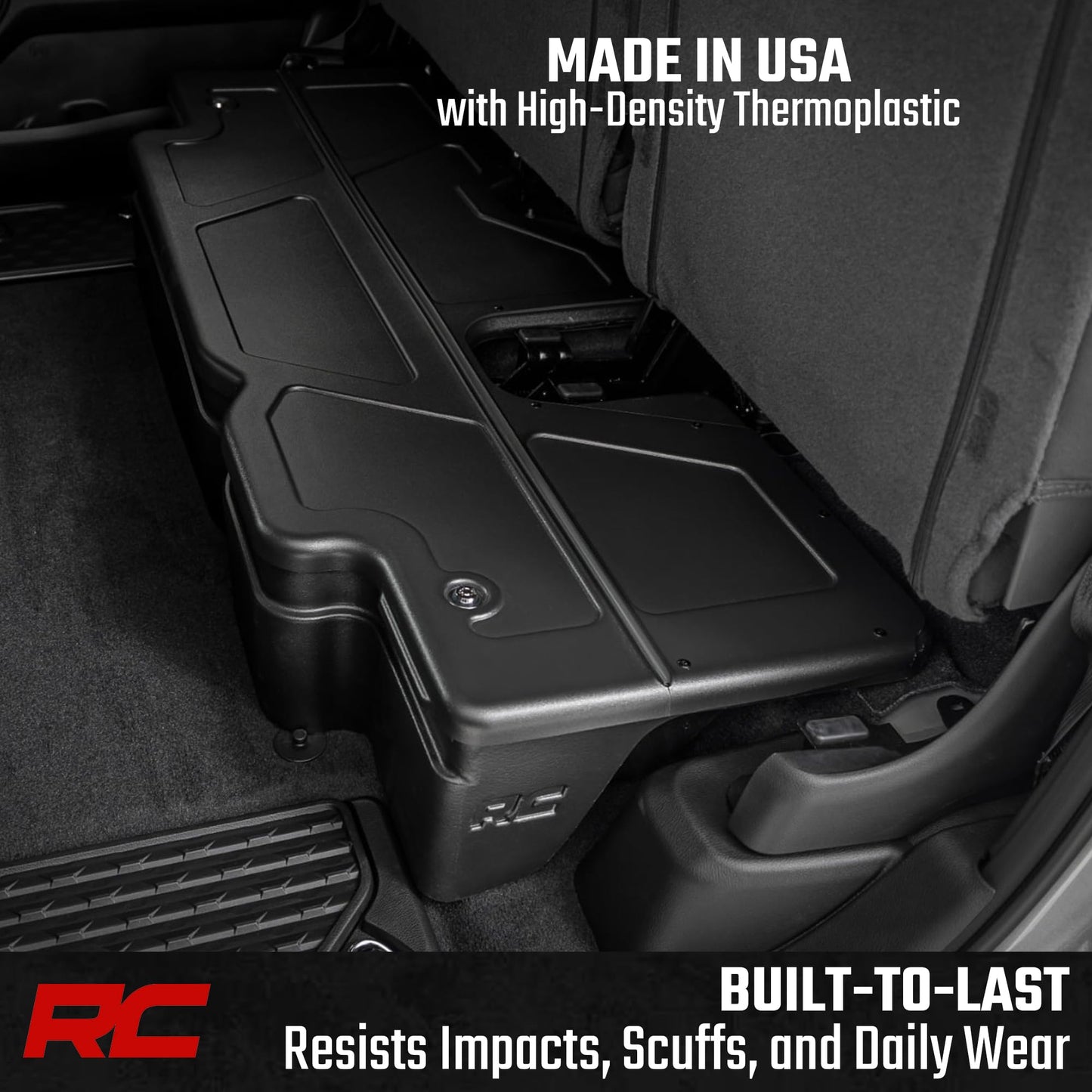 Rough Country Under Seat Storage for Ram 1500 Crew Cab (2019-2026) - Custom Rear Under Seat Organizer Tray with Lockable Lid