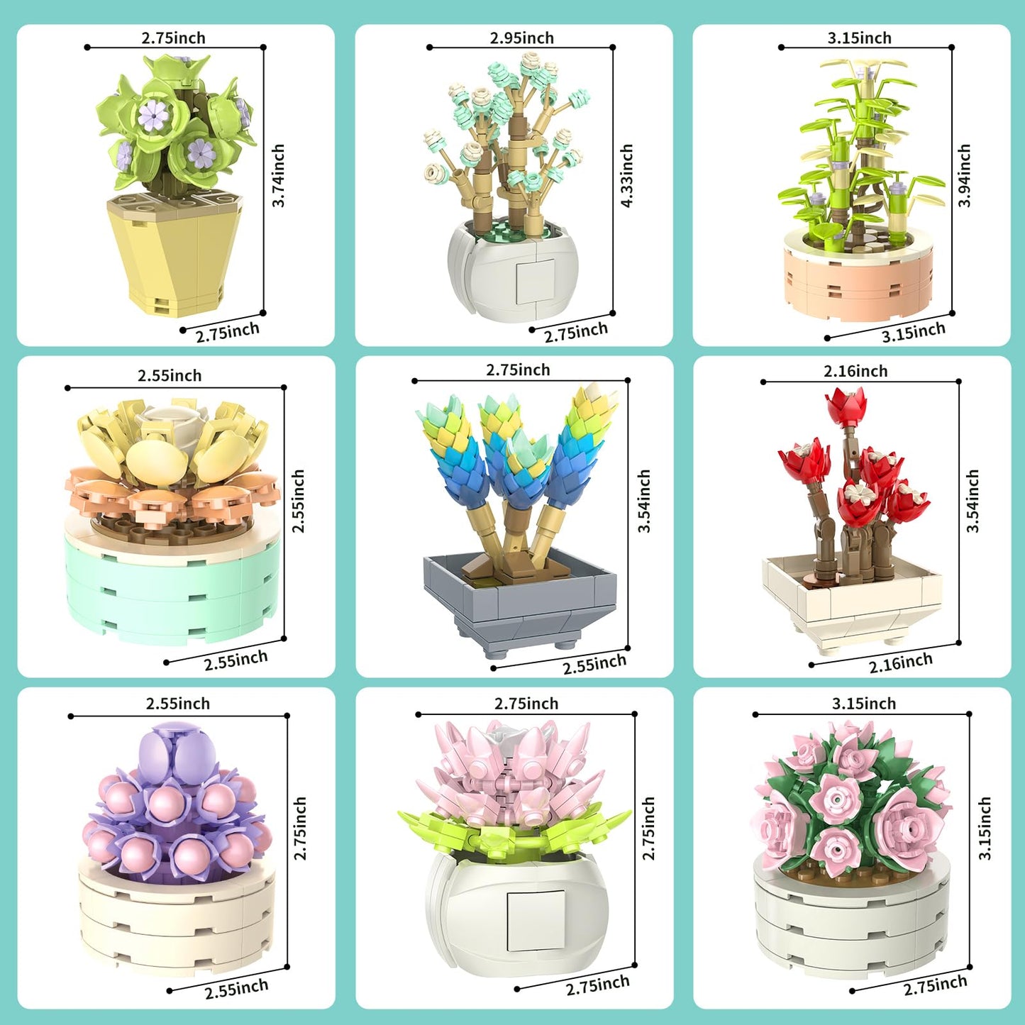 JMBricklayer Flowers Succulents Botanical Valentines Building Sets, Plants Office Home Decor Succulents Bonsai Building Toys, Creative Flowers Building Project for Adults, Gifts Ideas for Girls Women