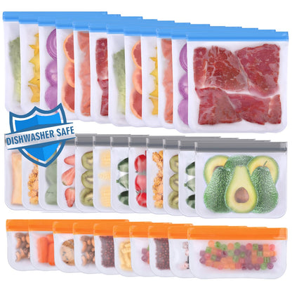 Lerine 10 Pack Dishwasher Safe Reusable Bags, Leakproof Reusable Freezer Bags, BPA Free Food Storage Bags for Marinate Food Travel - 3 Gallon 4 Sandwich 3 Snack